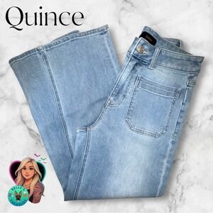 Quince Women's 26 Stretch High Rise Patch Pocket Wide Leg Jeans Light Wash 26x26